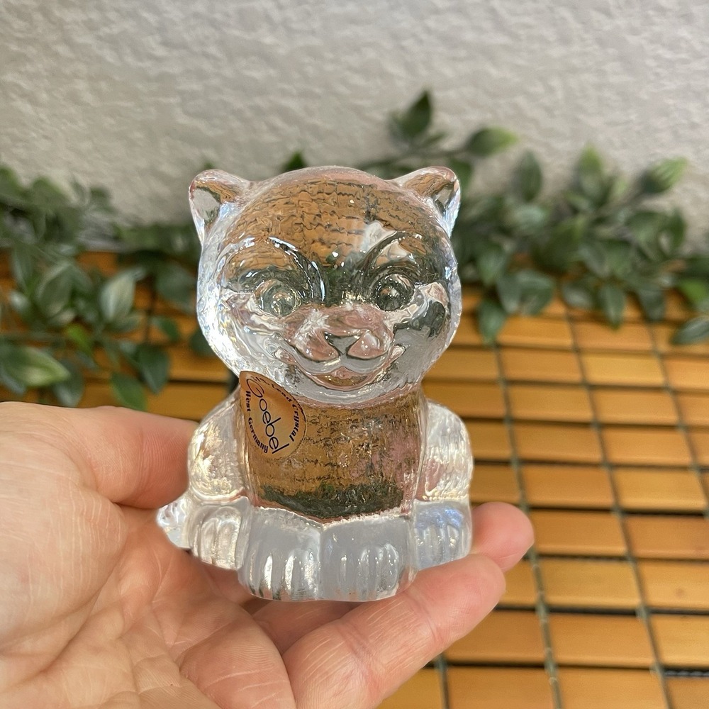 Vintage Goebel Crystal Cat Figurine Seated Kitten Paperweight W Germany Signed